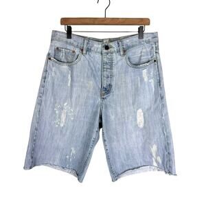 Old Navy Y2K Distressed Light Wash Paint Splatter 100% Cotton Denim Shorts Jorts